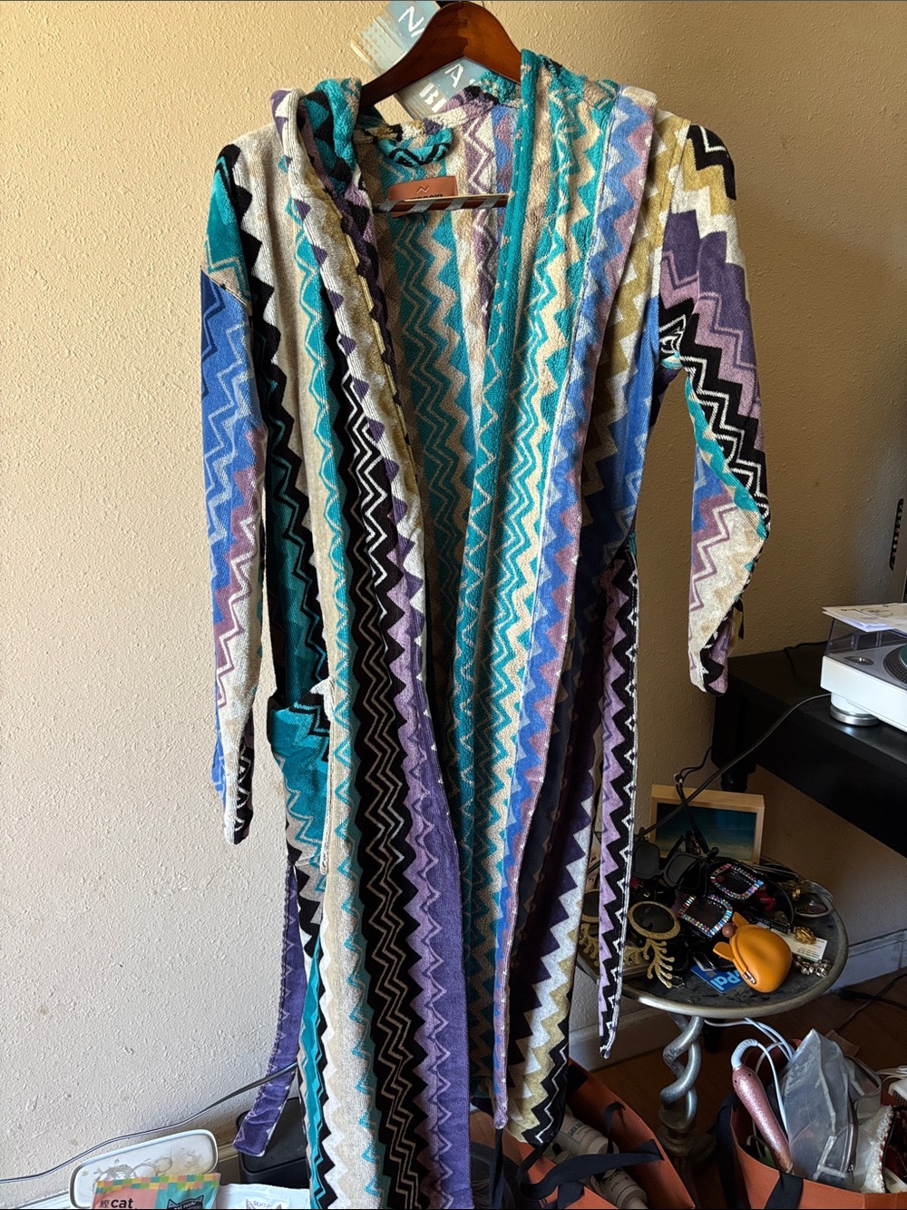 Missoni Multicolor Zigzag Hooded Robe - Turquoise, Purple, Black, Cream